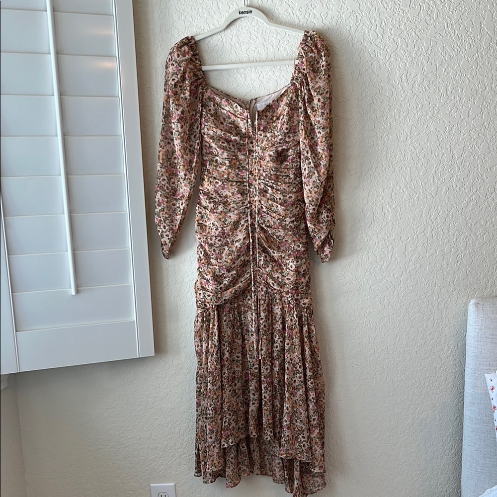 Astr Multicolored Ruched Bishop Sleeve Gown